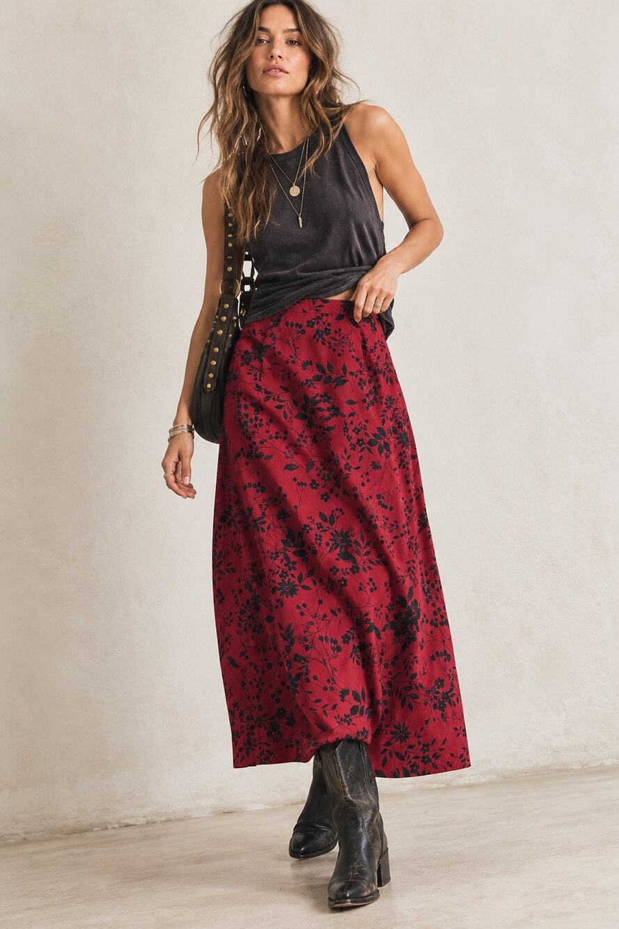 Vintage Kathie Lee Collection Red Floral Crinkle Maxi Skirt Size 10